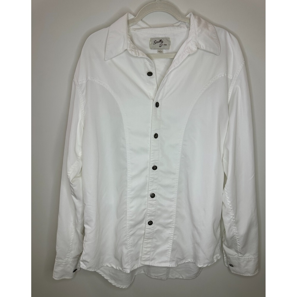 Scully Western Button Up Shirt Star Button Long Sleeve Large Country Mens White - Picture 2 of 15